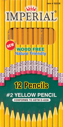 Pack of 12 #2 Yellow Pencils Wood Free Presharpened